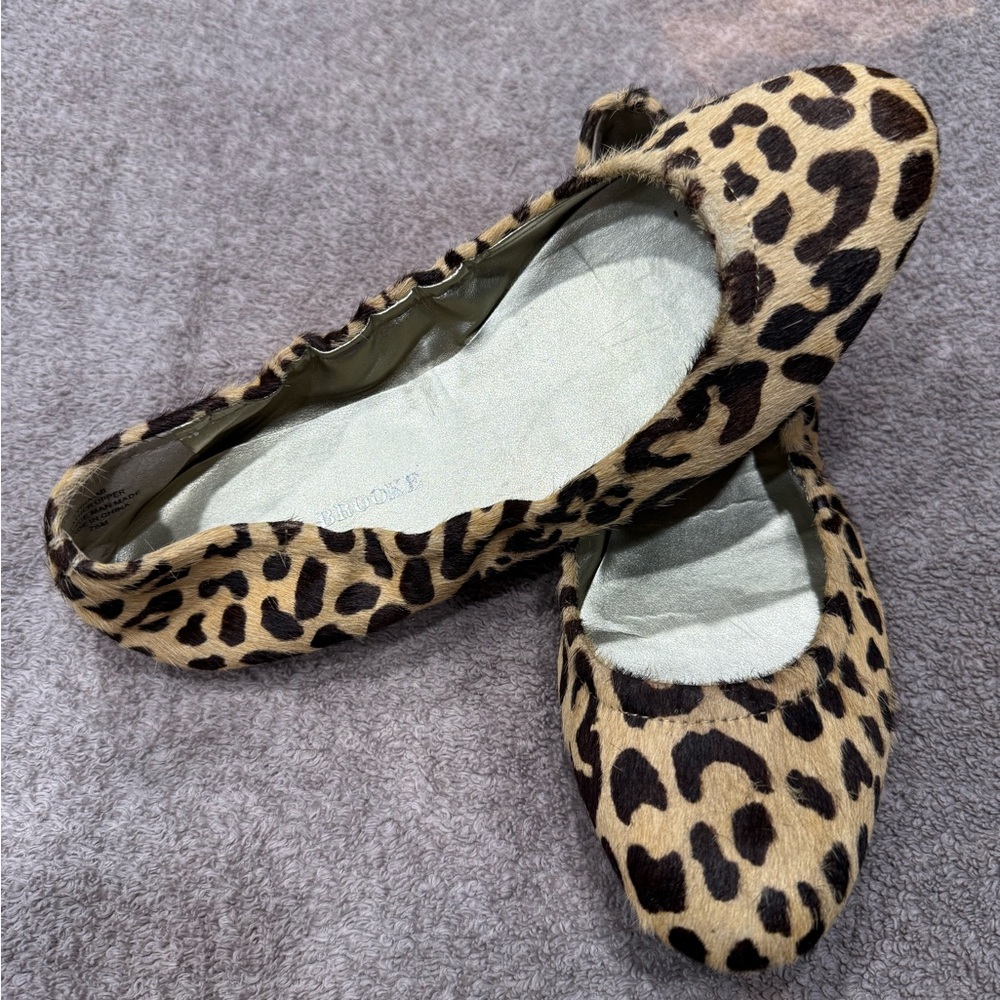 Audrey Brooke Pony Hair Leopard Print Women's Ballet Flats Size 7.5